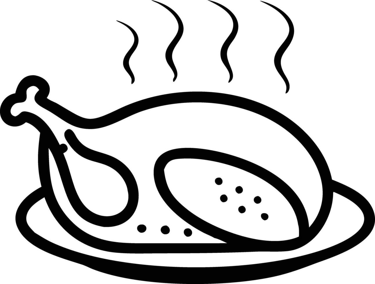 A black and white drawing of a turkey on a plate vector