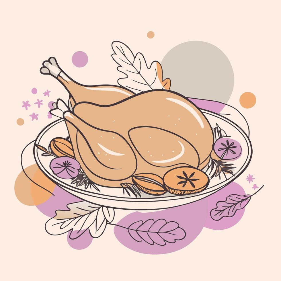 Thanksgiving dinner with turkey and other ingredients vector