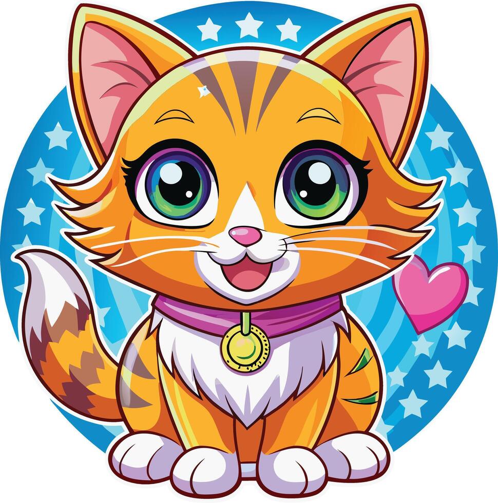 A cartoon cat with a heart on its chest vector