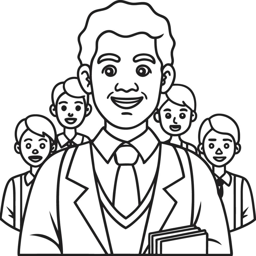 Coloring page of teacher with students vector