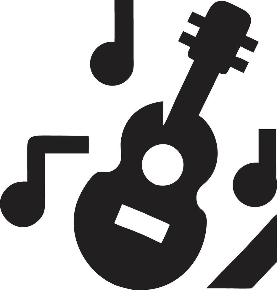 A black and white image of a guitar and music notes vector
