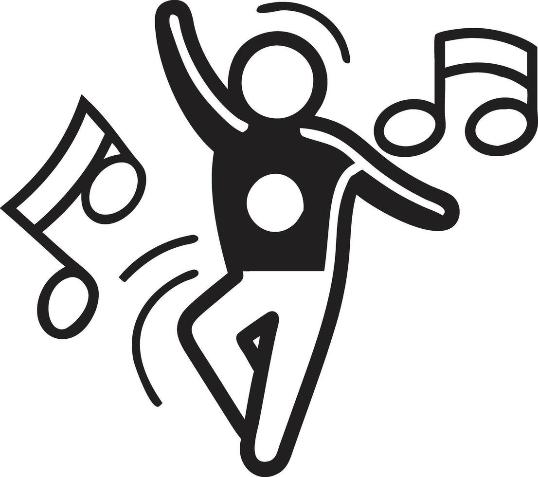 A black and white illustration of a man dancing with music notes vector
