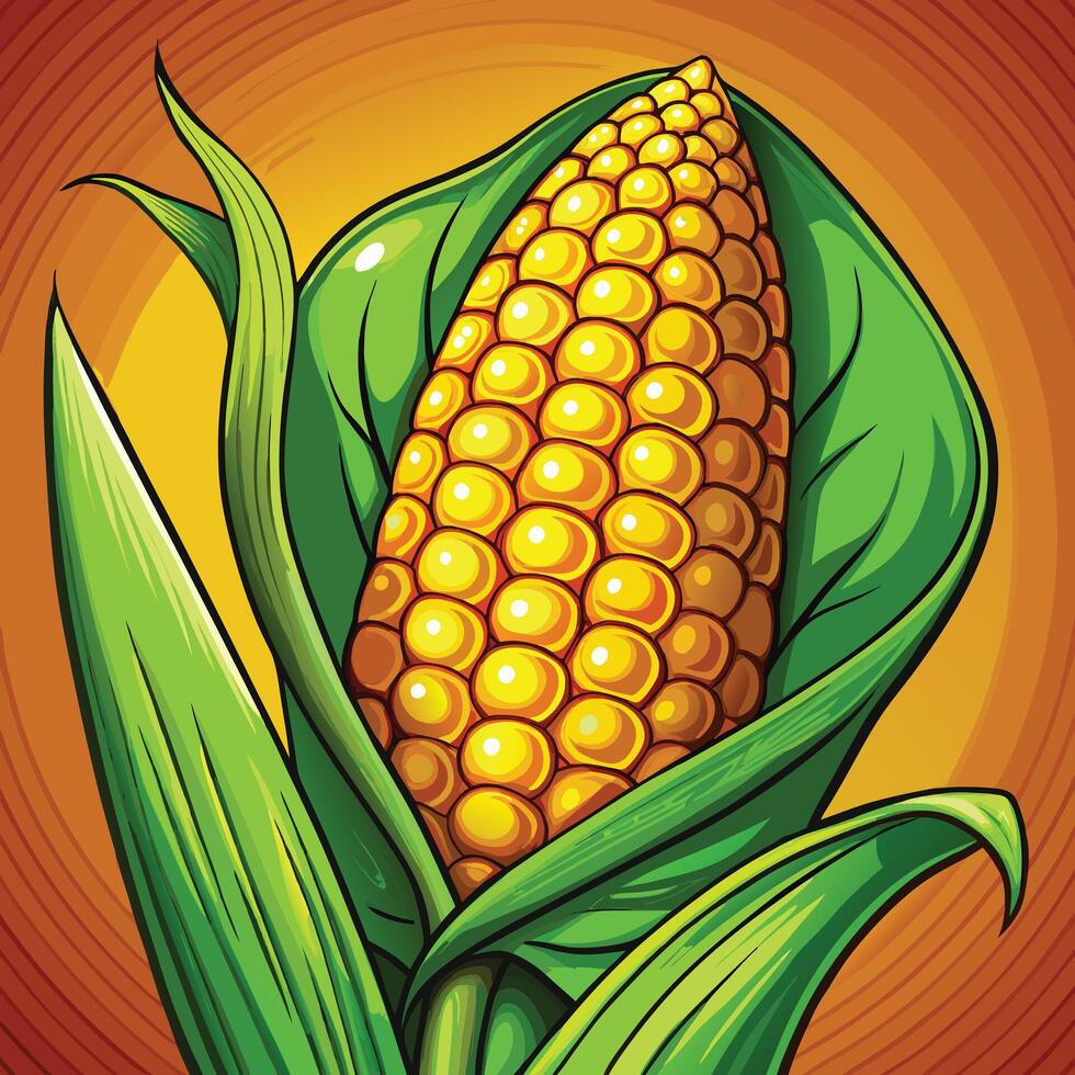 A cartoon illustration of a corn on a yellow background vector
