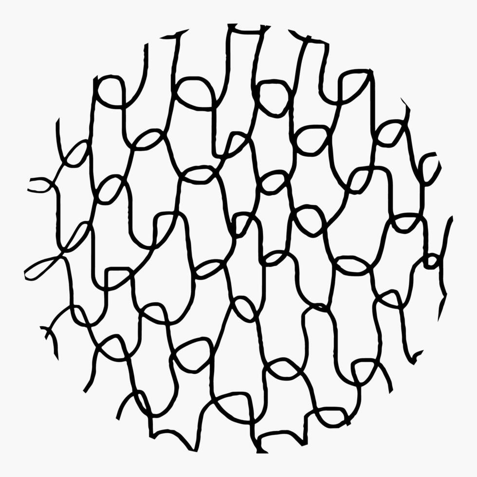 Round element with pencil hatching, doodle pattern on white background. Hand drawn circle, crosshatch, curved strokes, chaotic lines. vector