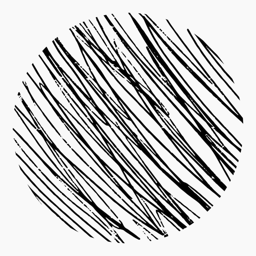 Round element with pencil hatching, doodle pattern on white background. Hand drawn circle, crosshatch, diagonal strokes, chaotic lines. vector