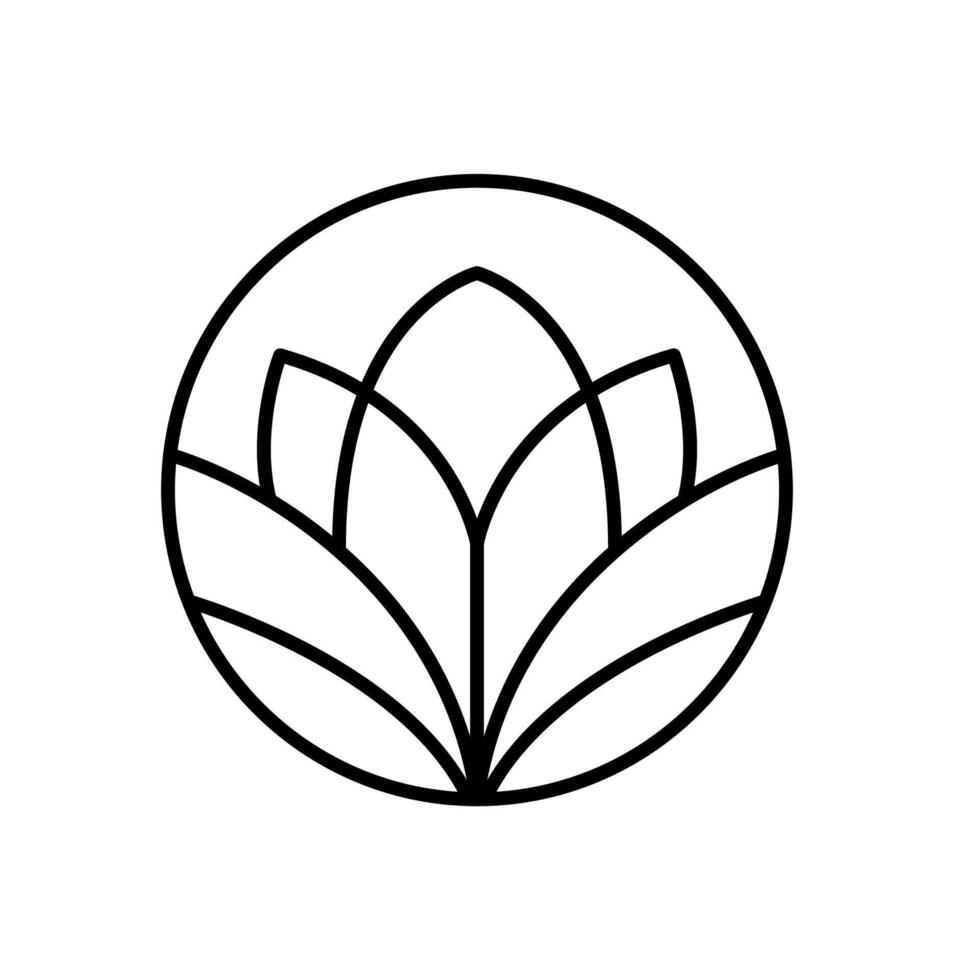 Simple plant round line logo aesthetics . Emblem flower in circle linear style. abstract badge for design of natural products, flower shop, cosmetics, ecology concepts, health, spa, yoga center vector