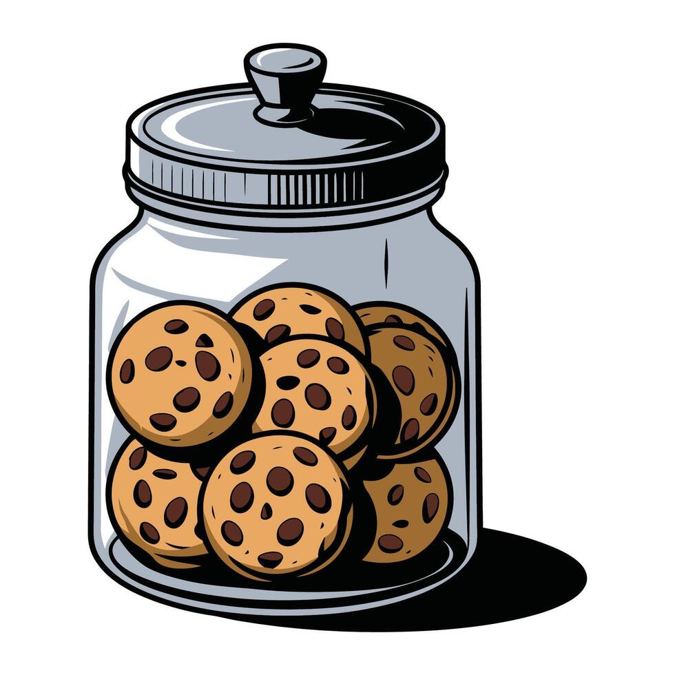 Glass Jar Full of Delicious Chocolate Chip Cookies Illustration vector