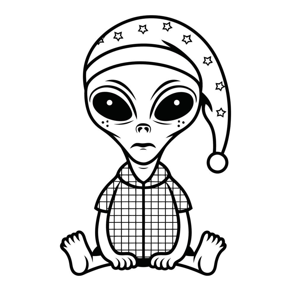 Cute Alien in Pajamas and Sleep Cap Illustration vector
