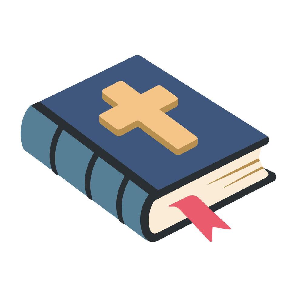 Holy Bible Book with Golden Cross and Red Bookmark vector