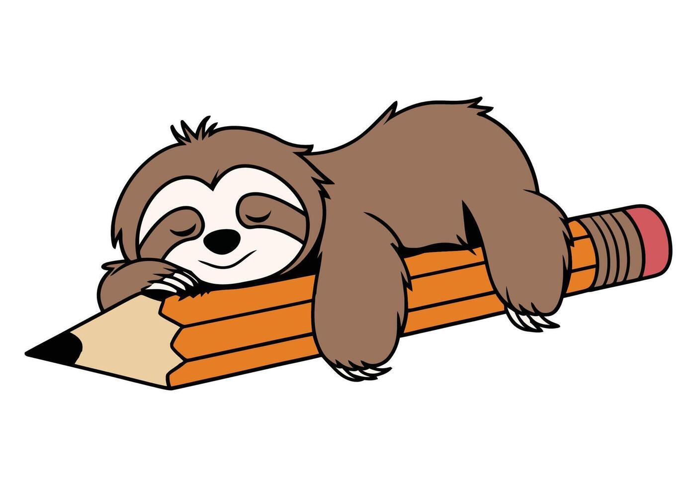 Cute Sloth Sleeping on a Pencil Illustration vector