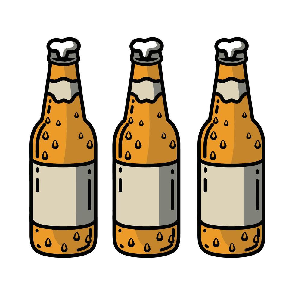 Triple Beer Bottle Art with Bubbling White Foam vector