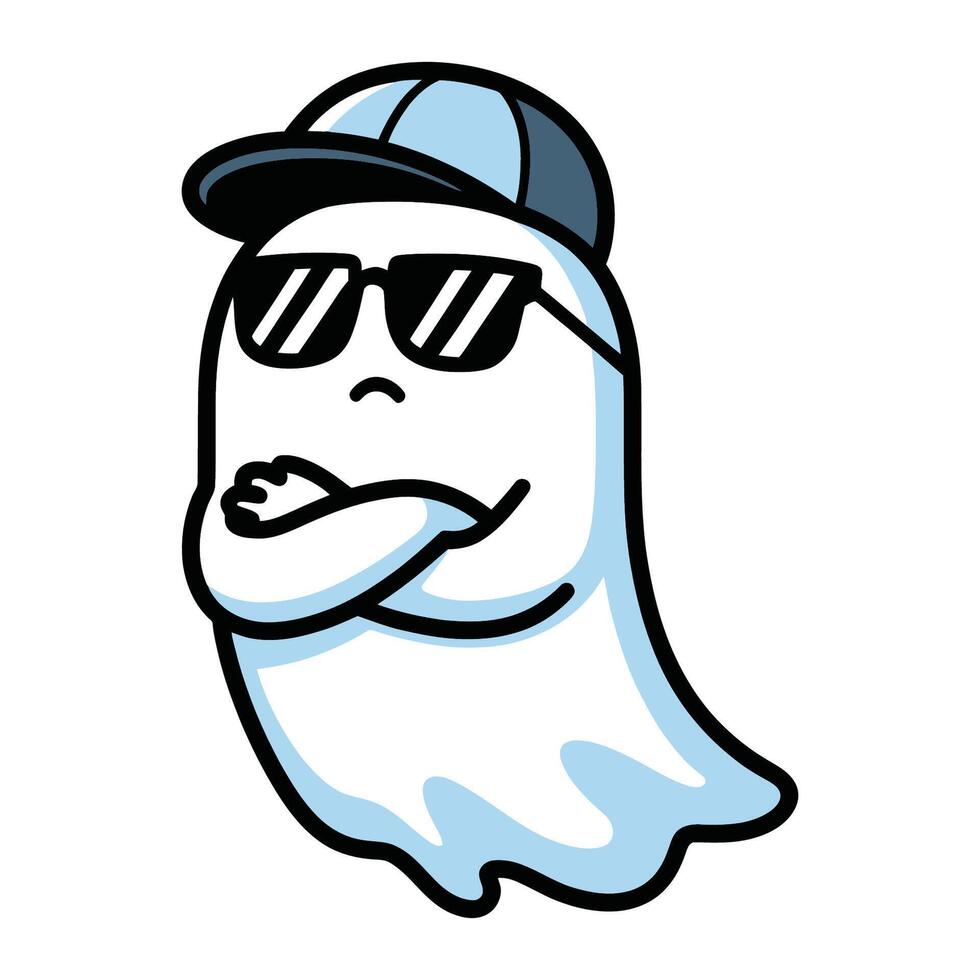 Cool ghost with sunglasses and cap cartoon illustration vector