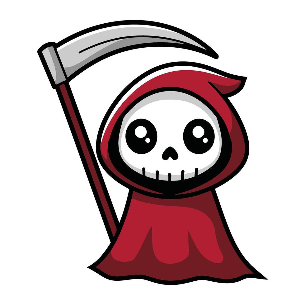 Cute grim reaper with scythe cartoon illustration vector