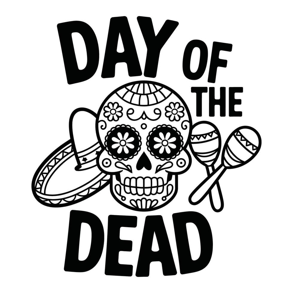 Day of the dead sugar skull with sombrero and maracas design vector