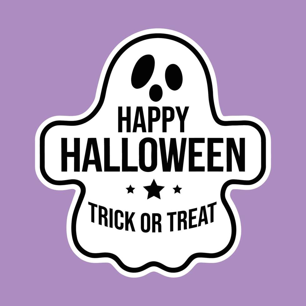 Happy halloween ghost with trick or treat text badge illustration vector