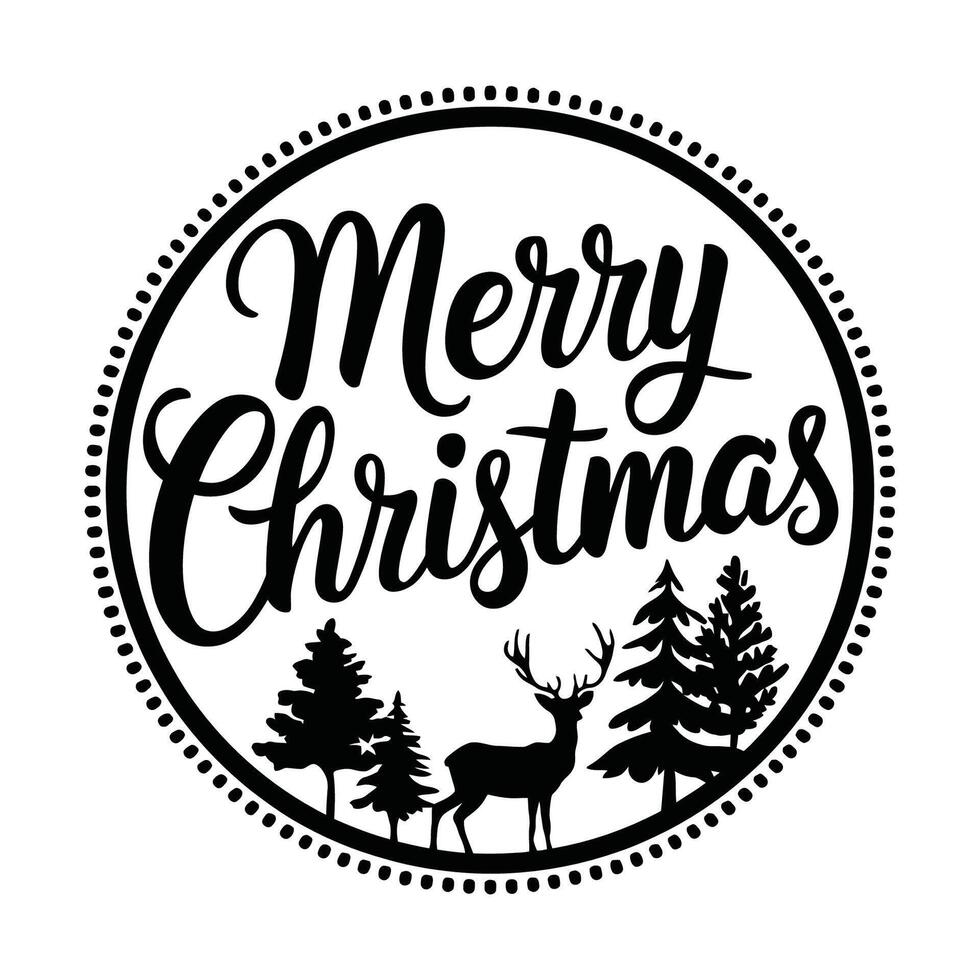 Festive Greetings Merry Christmas with Reindeer and Trees design vector