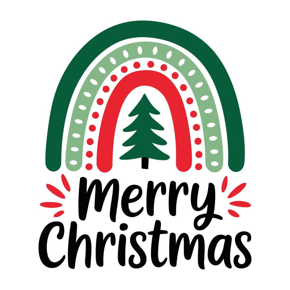 Festive Holiday Greeting with Rainbow and Tree Illustration vector