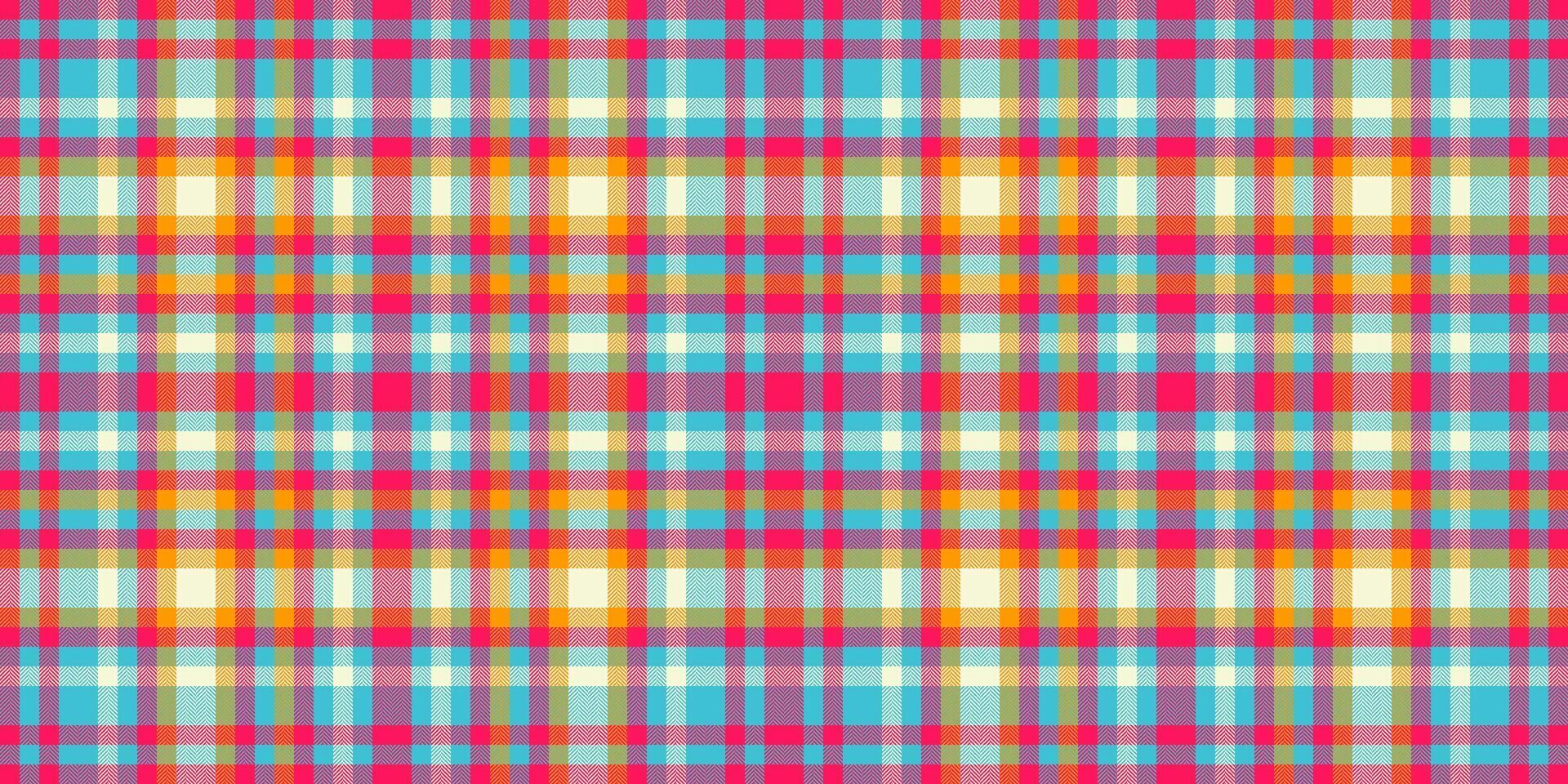 1940s textile check tartan, coloured pattern plaid . Geometric fabric background seamless texture in bright and cyan colors. vector