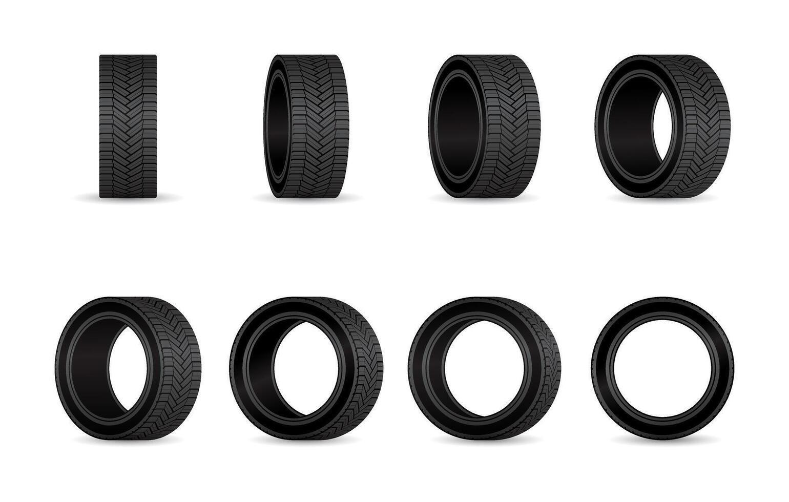 Car tires set. Different angles wheels isolated. vector