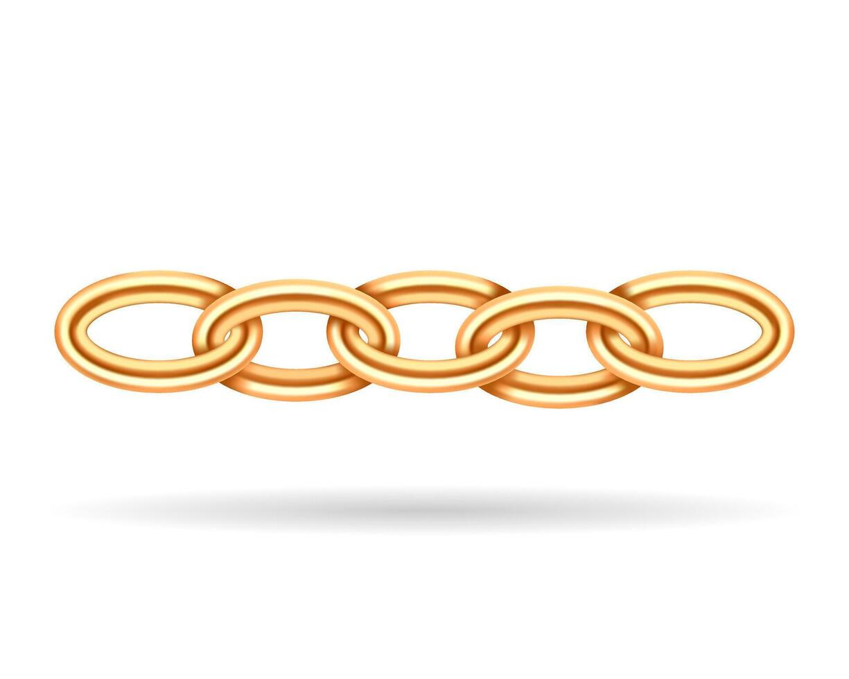 Realistic golden chain texture. Gold color chains link isolated on white background. Jewelry fashion chainlet three dimensional design element. vector