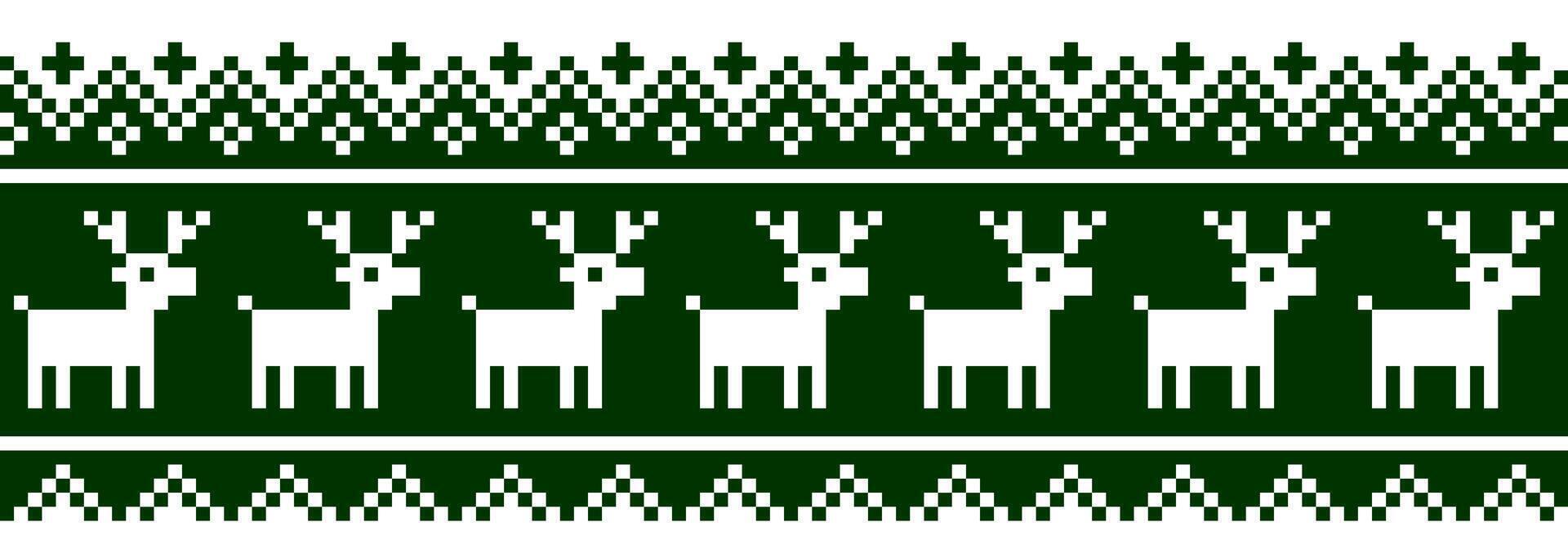 Winter Christmas seamless pattern. New Years pixel background with reindeer. vector