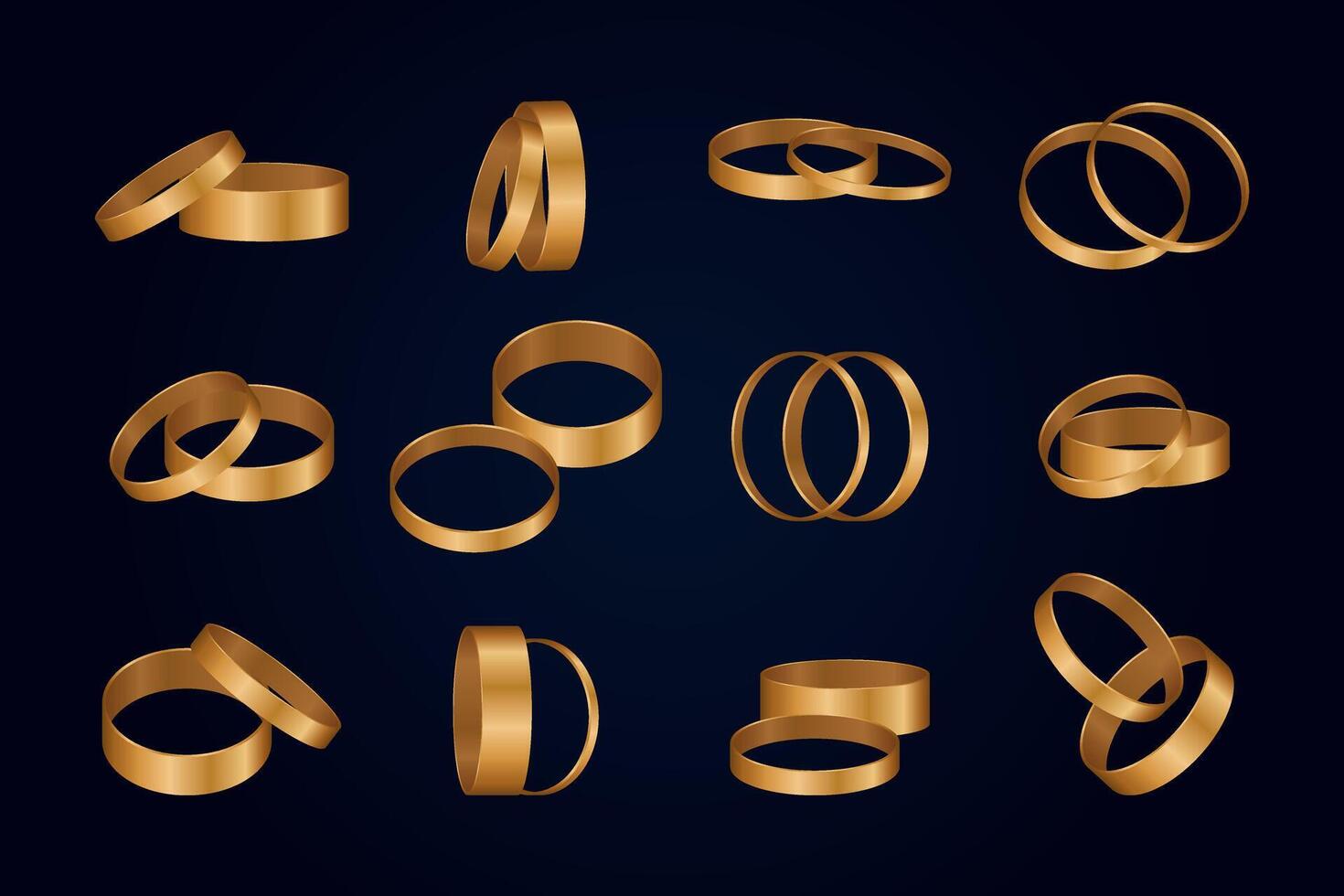 Set of wedding gold rings. illustration vector