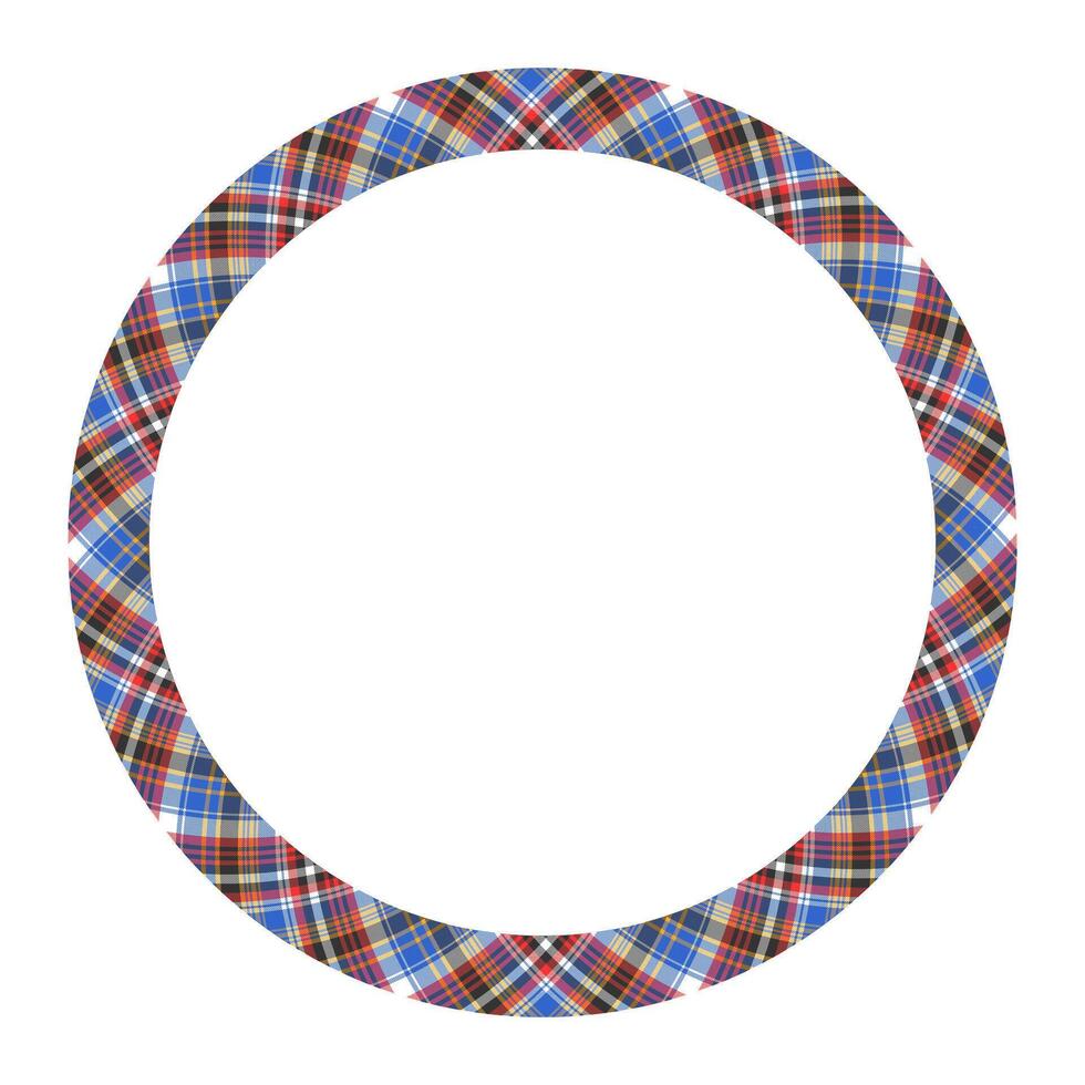 Circle borders and frames . Round border pattern geometric vintage frame design. Scottish tartan plaid fabric texture. Template for gift card, collage, scrapbook or photo album and portrait. vector