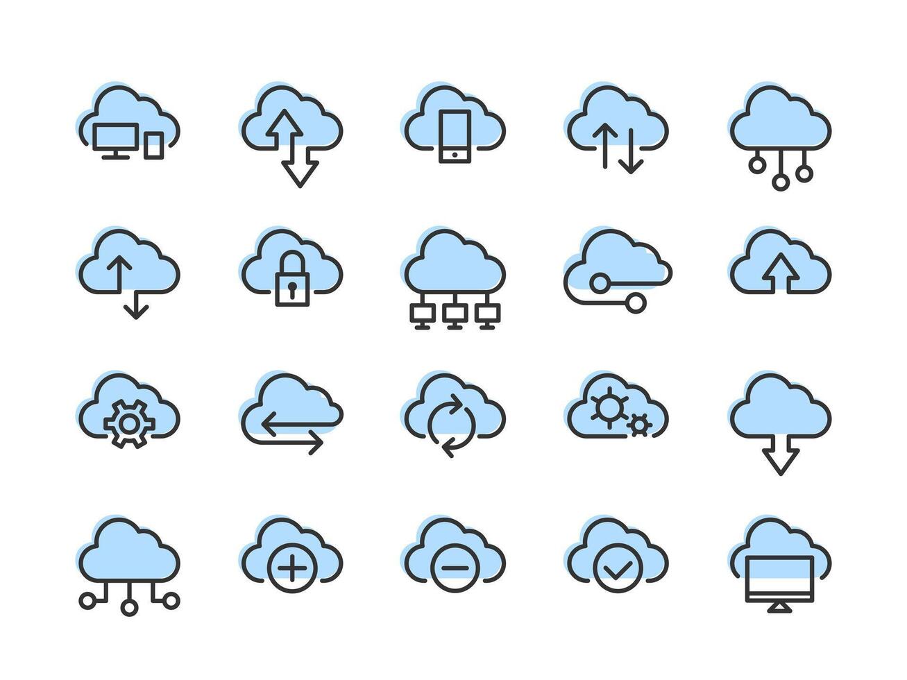 Set of technology icon cloud computing connection. Big data global server. Line design symbol. vector