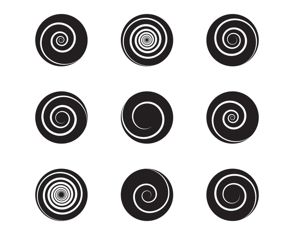 Spiral and swirl motion twisting circles design element set. illustration vector