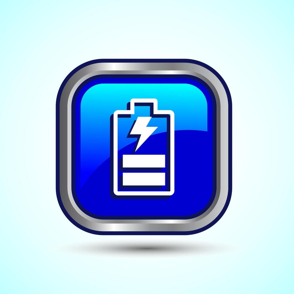 Power, Battery Icon Design Illustration, Icon For Web and mobile application, Blue Color Square Button Design vector