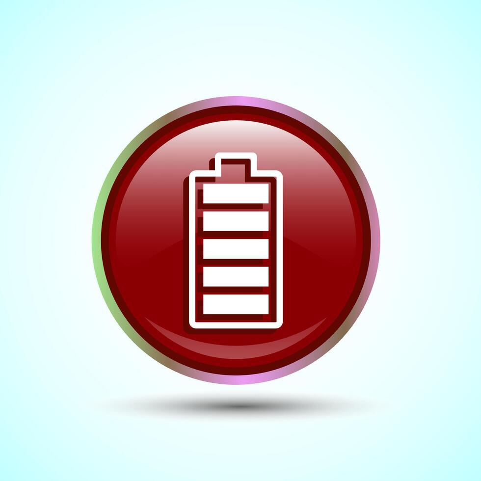 Power, Battery Icon Design Illustration, Icon For Web and mobile application, Red Color Round Button Design vector