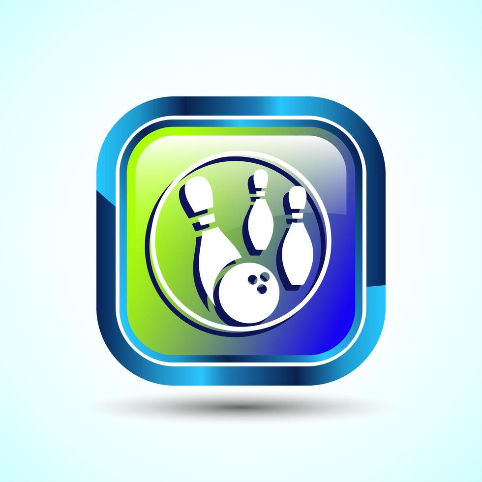 Bowling Pins And Ball Icon Design Illustration, Bowling Game Icon For Apps and Websites, Glossy Square Button Design vector