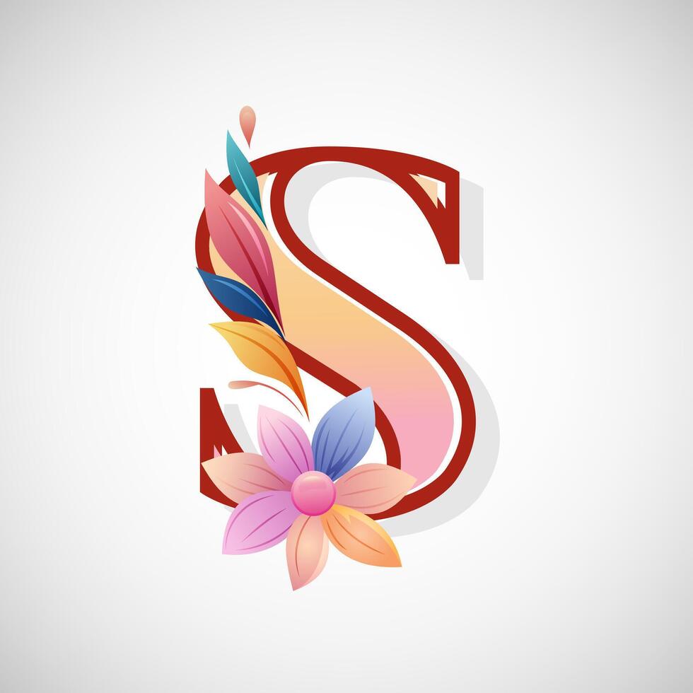 Floral alphabet S, Initial letter for wedding invitations, greeting cards, logos, posters, and other design vector