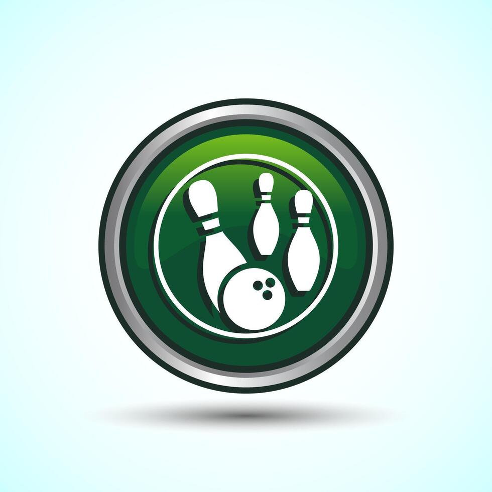 Bowling Pins And Ball Icon Design Illustration, Bowling Game Icon For Apps and Websites, Green Color Round Button Design vector