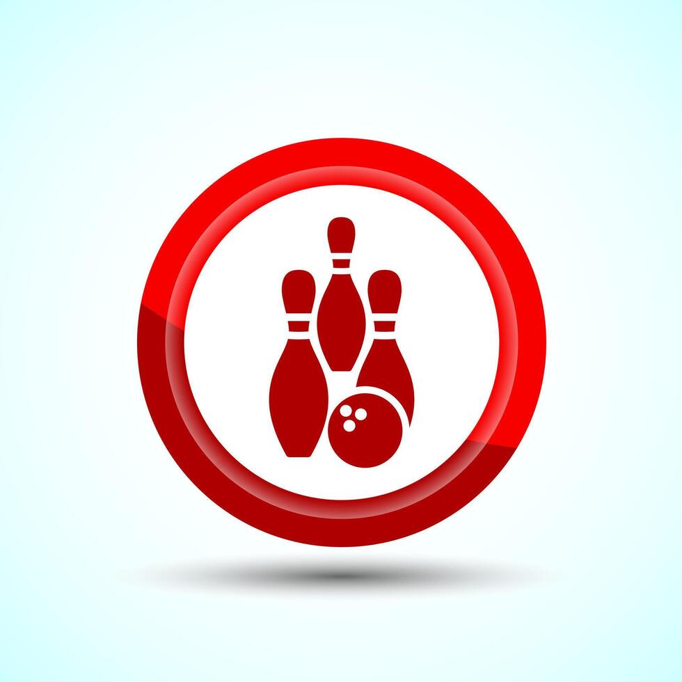 Bowling Pins And Ball Icon Design Illustration, Bowling Game Icon For Apps and Websites, Red Color Button Design vector