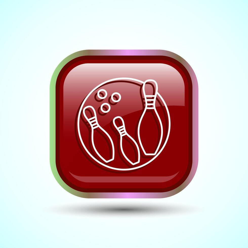 Bowling Pins And Ball Icon Design Illustration, Bowling Game Icon For Apps and Websites, Red Color Square Button Design vector