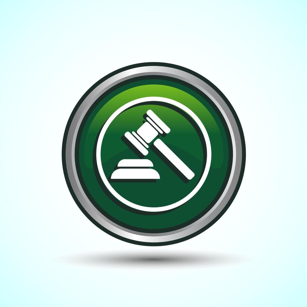 Gavel Icon Design Illustration, Legal and Justice Law Icon For Apps and Websites, Green Color Round Button Design vector