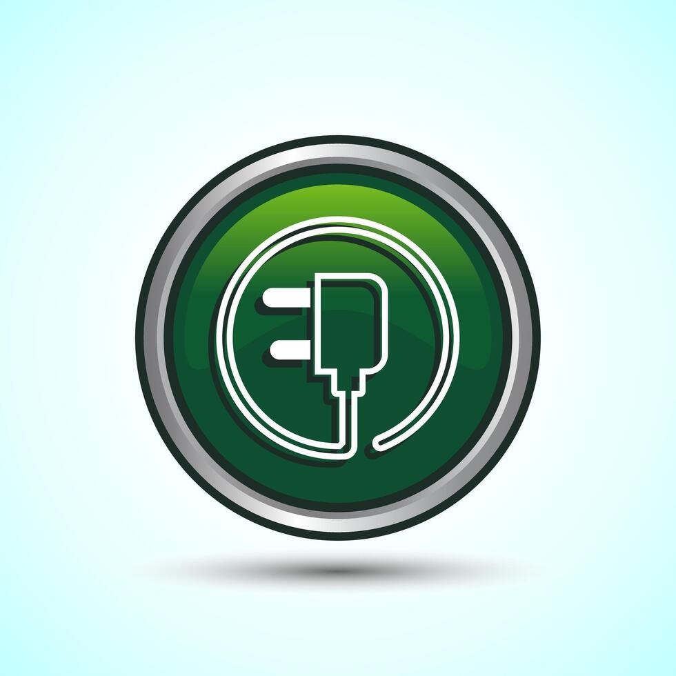 Electricity, Power, Plug Icon Design Illustration, Icon For Web and mobile application, Green Color Round Button Design vector
