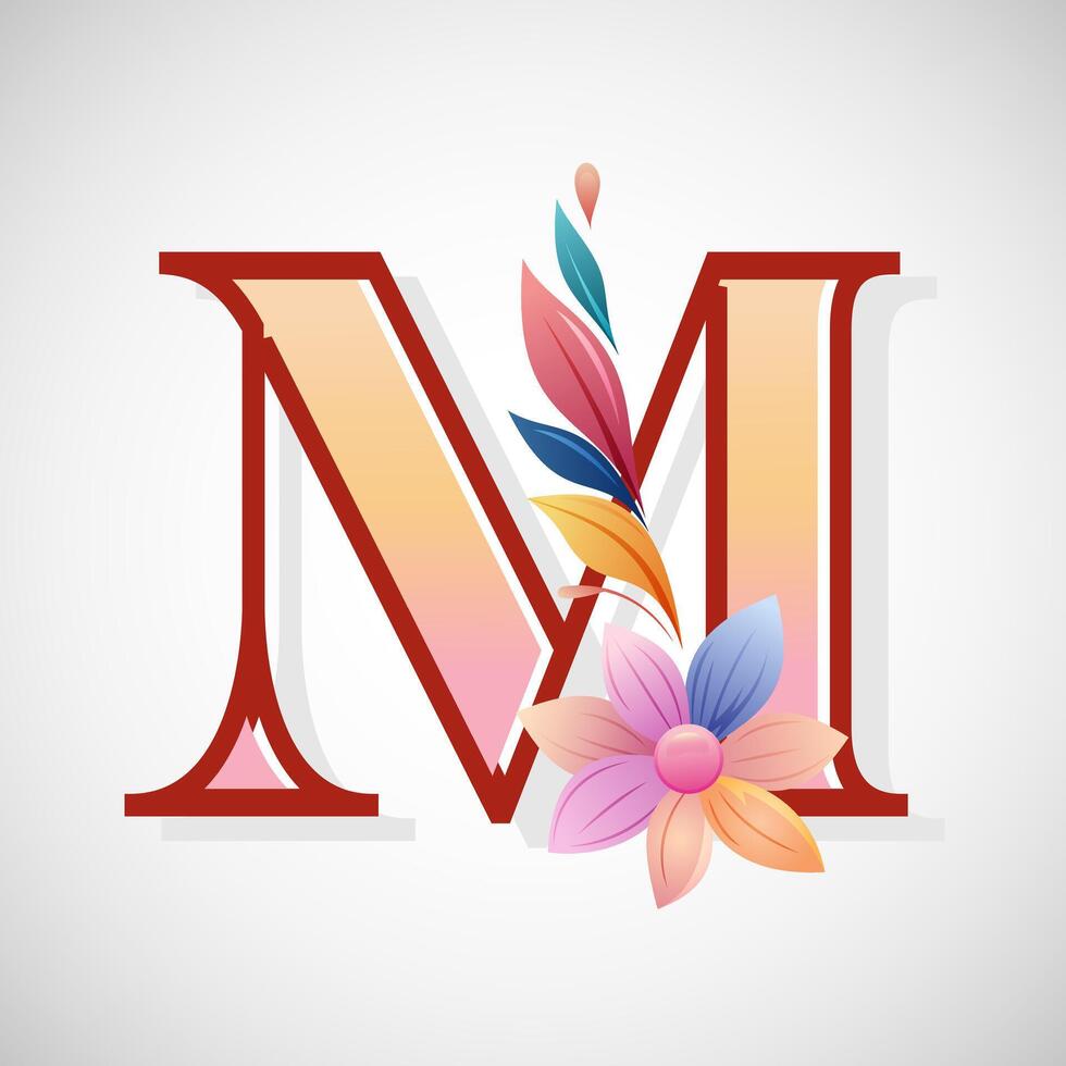 Floral alphabet M, Initial letter for wedding invitations, greeting cards, logos, posters, and other design vector
