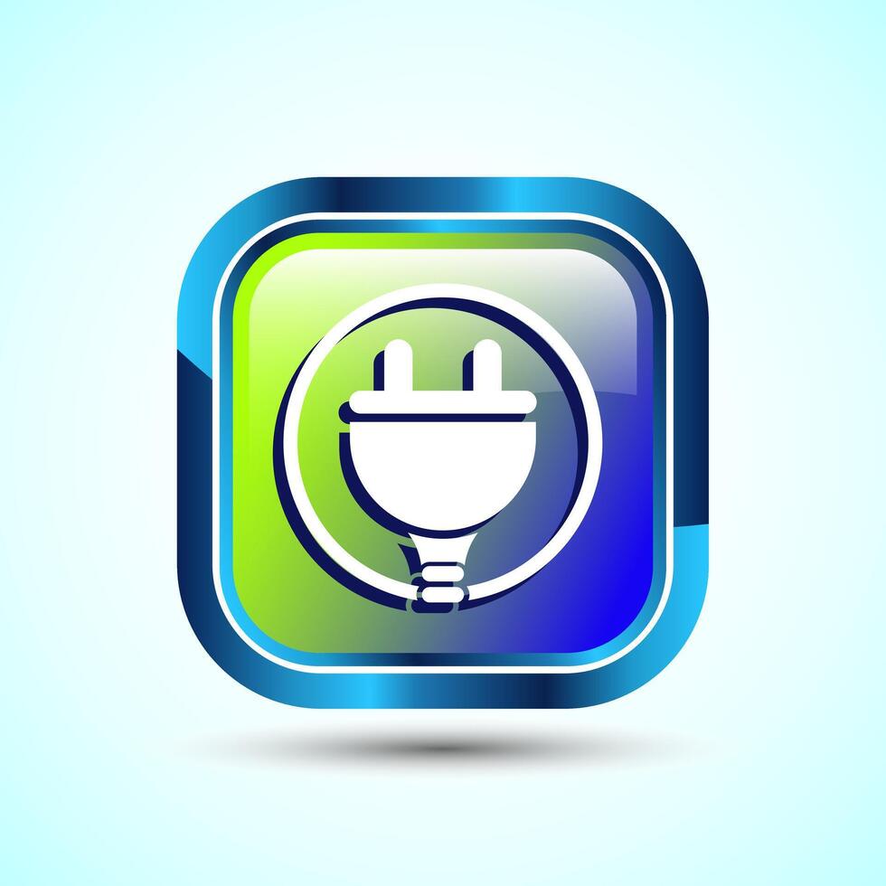 Electricity, Power, Plug Icon Design Illustration, Icon For Web and mobile application, Glossy Square Button Design vector