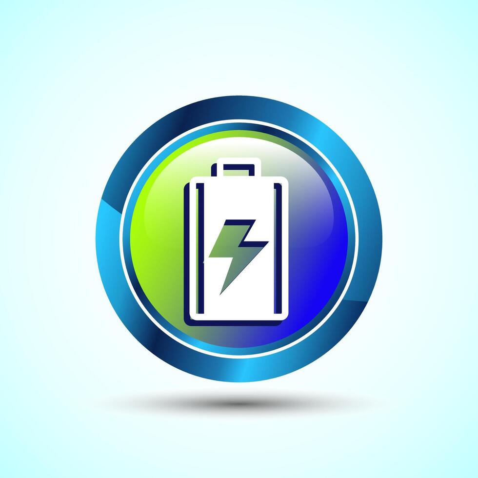 Power, Battery Icon Design Illustration, Icon For Web and mobile application, Glossy Round Button Design vector