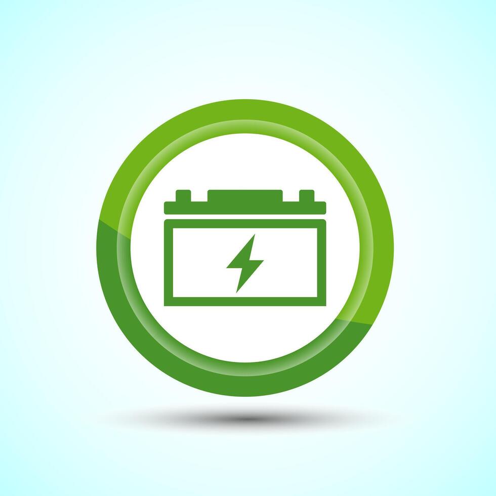 Power, Battery Icon Design Illustration, Icon For Web and mobile application, Green Color Button Design vector