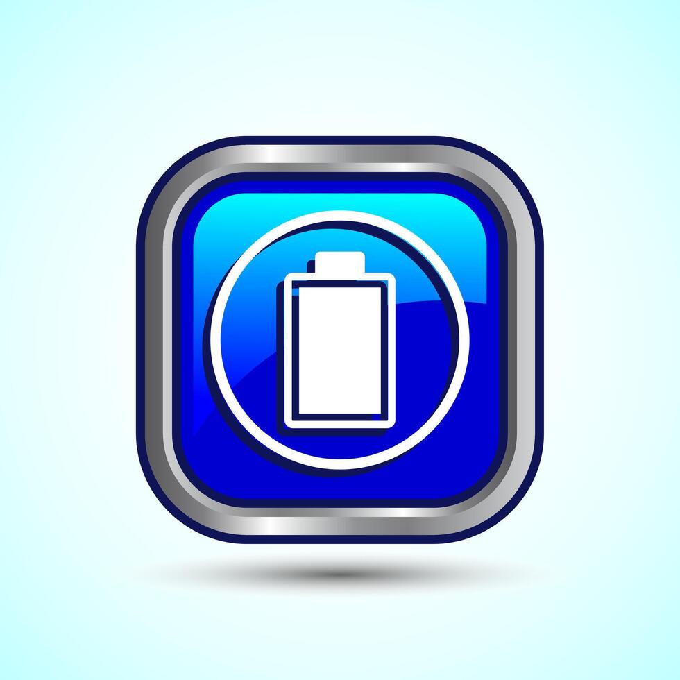 Power, Battery Icon Design Illustration, Icon For Web and mobile application, Blue Color Square Button vector