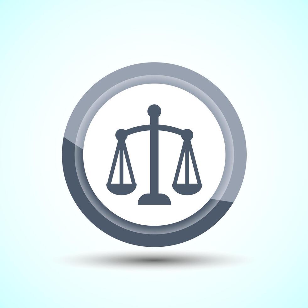 Justice Scales Icon Design Illustration, Legal and Justice Law Icon For Apps and Websites, Gray Color Button Design vector