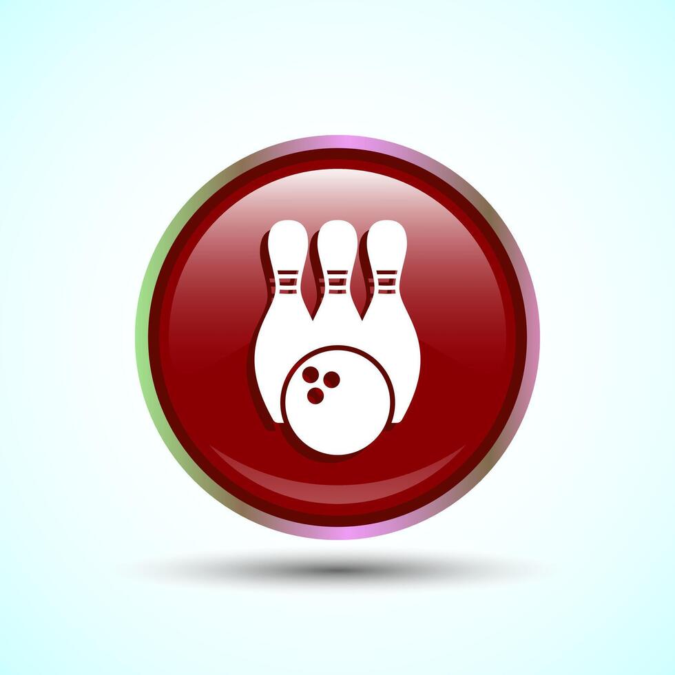 Bowling Pins And Ball Icon Design Illustration, Bowling Game Icon For Apps and Websites, Red Color Round Button Design vector