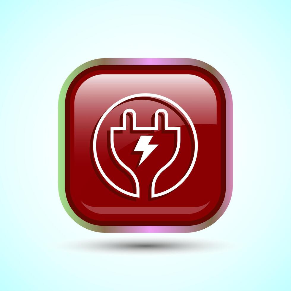 Electricity, Power, Plug Icon Design Illustration, Icon For Web and mobile application, Red Color Square Button Design vector