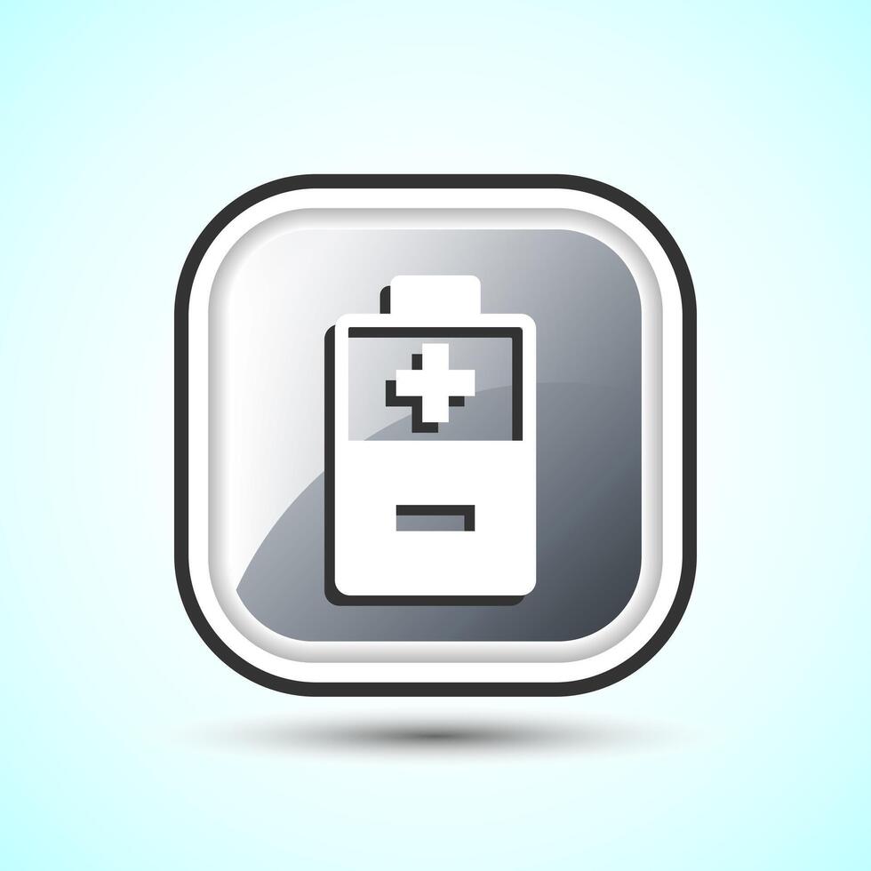 Power, Battery Icon Design Illustration, Icon For Web and mobile application, Gray Color Square Button Design vector