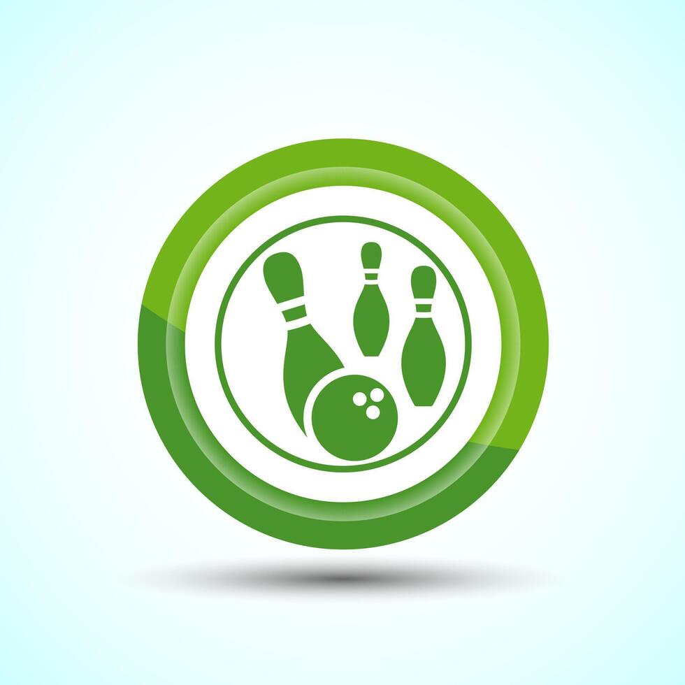 Bowling Pins And Ball Icon Design Illustration, Bowling Game Icon For Apps and Websites, Green Color Button Design vector