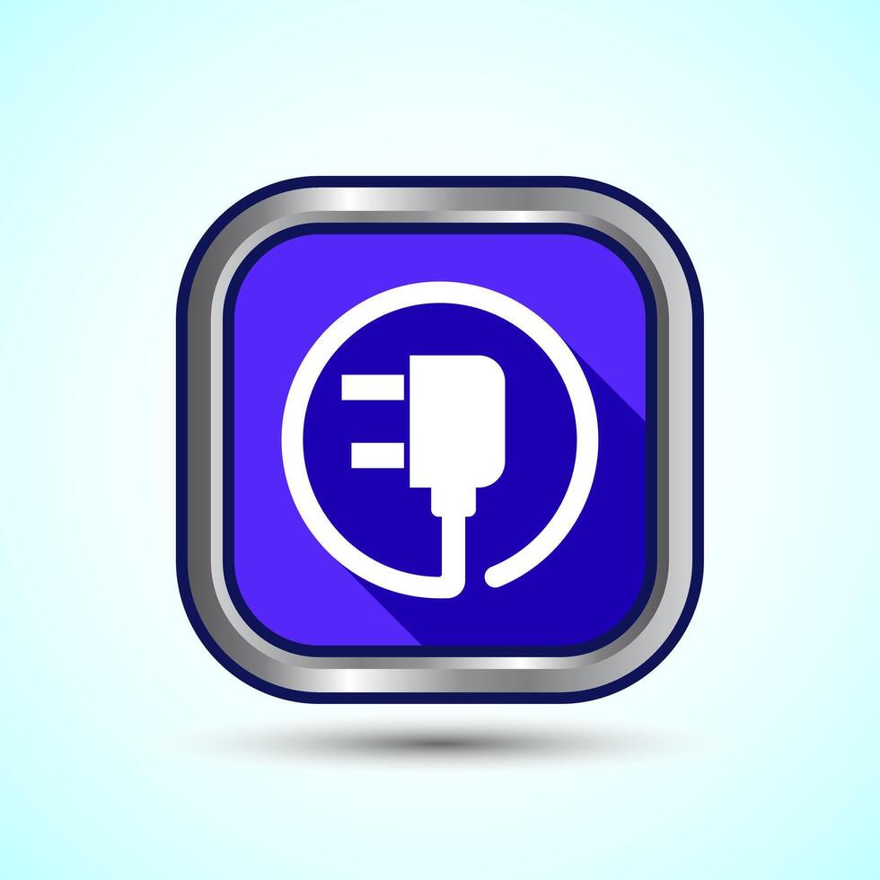 Electricity, Power, Plug Icon Design Illustration, Icon For Web and mobile application, Blue Shadow Square Button vector