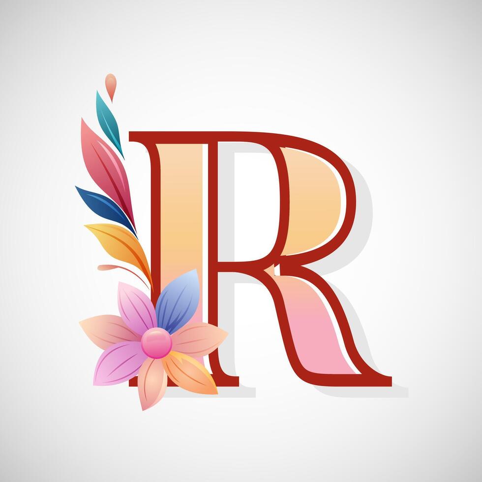 Floral alphabet R, Initial letter for wedding invitations, greeting cards, logos, posters, and other design vector